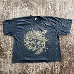 VINTAGE CHINESE DRAGON TRADITIONAL BLACK SHIRT FITS LARGE SUPER BOXY FADED